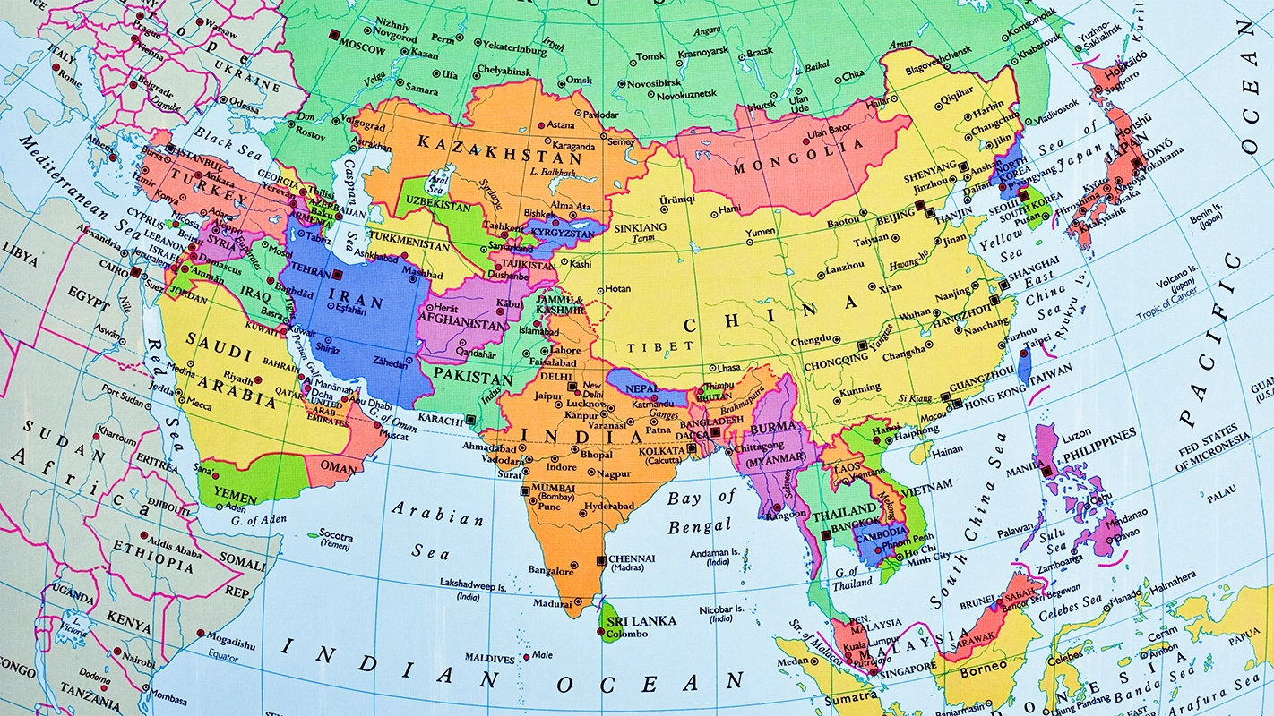 map of Asia for language learning