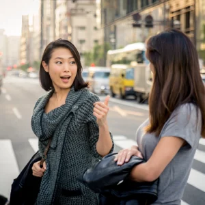Japanese women talking in Tokyo