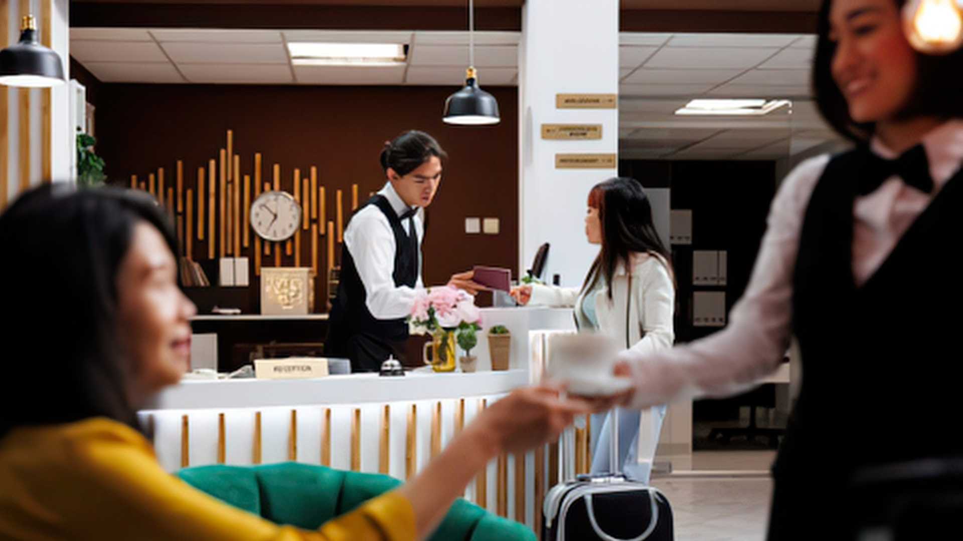 English language use in a hotel lobby